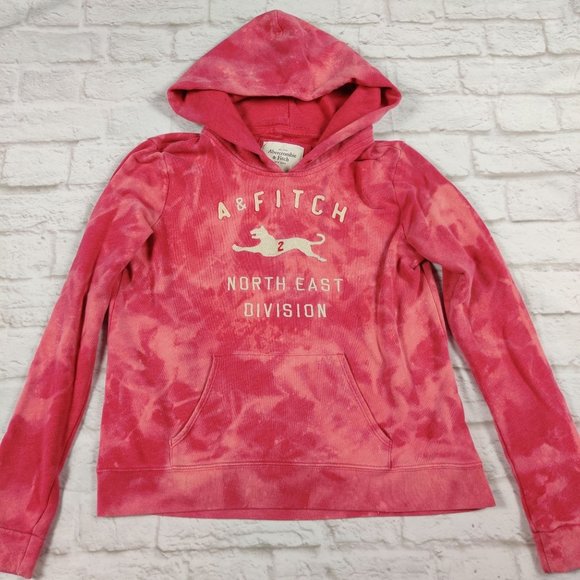Abercrombie & Fitch Hoodie Sweatshirt Custom Upcycled Reverse Tie Dye Pink Sz M - Picture 1 of 8
